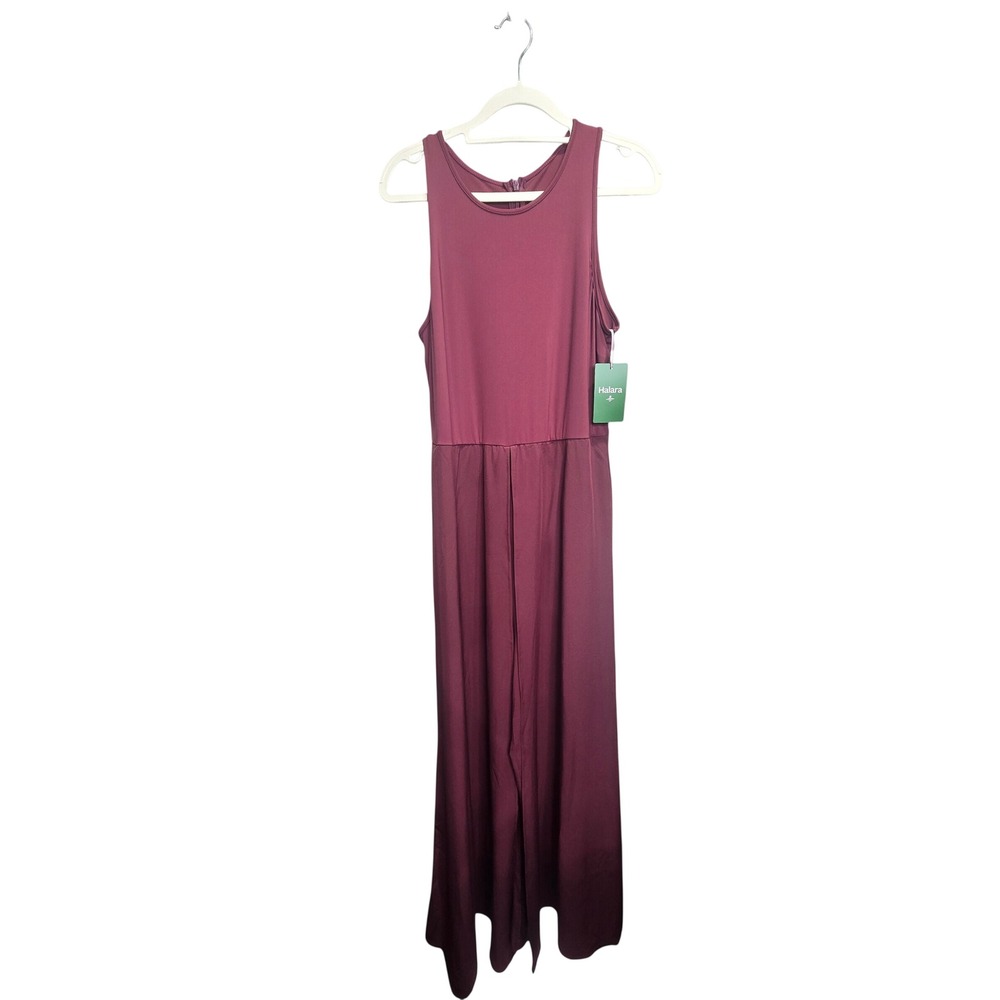 Halara Sleeveless Burgundy Jumpsuit Stretch Comfort Pockets Womens Medium NWT
